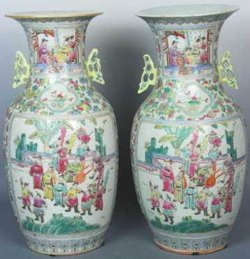 Pair of Chinese Polychrome Baluster Form Vases