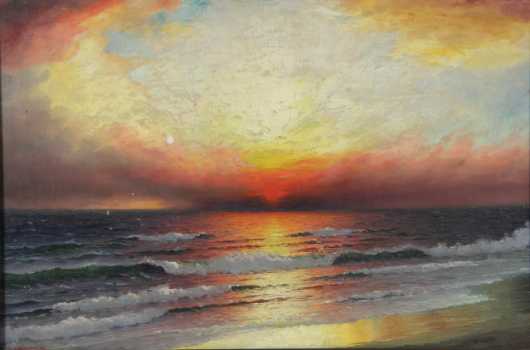 R. Dey De Ribcowski,  oil on canvas painting of an ocean wave seascape