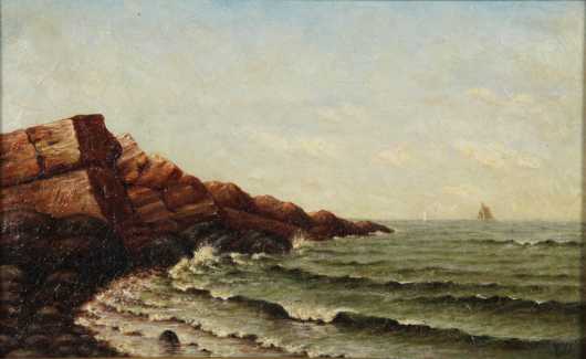 American Seascape, oil on canvas signed  "FWD"