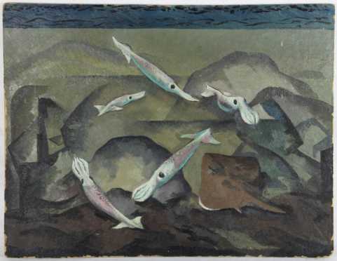 Frederick Rhodes Sisson, oil on board of "Squid and Stingray"