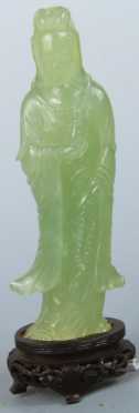 Chinese Green Jade Figure of Kuan Yin