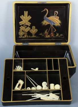 Chinese Lacquer Decorated Sewing Box