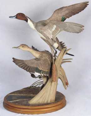 Robert and Virginia Warfield,  "North Winds, 1982" depicting two pintail ducks taking off