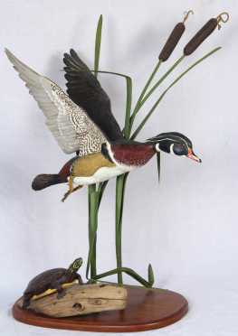Robert and Virginia Warfield "Wood Duck with painted turtle, 1975"