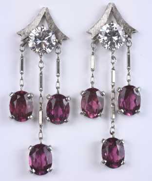Pair of Diamond and Amethyst Earrings