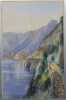 Thomas Moran mixed media/watercolor of a hilltop Italian village and coastal scene