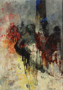 Jean Jansem Oil/Ink on canvas, impressionistic painting of matadors