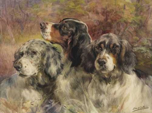 Edmund Henry Osthaus watercolor of three Pointers