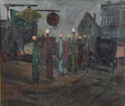 Frederick Rhodes Sisson,  oil on canvas  of a city street