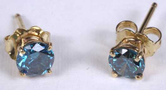Pair of Blue Diamond Ear Studs