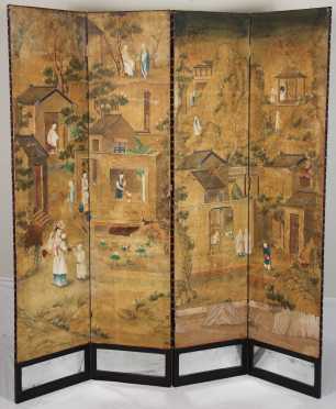 Chinese Four Panel Painted Screen