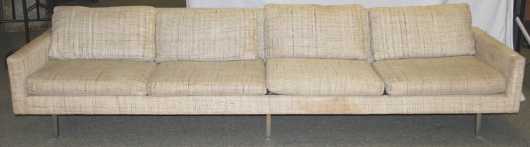 Milo Baughman 1960's era designed sofa with chromed steel legs. Produced by "Thayer Coggin"