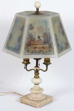 Unsigned Lamp With Textured Milk Glass Base