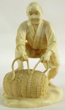 Japanese Ivory Miniature Carving of a Peasant