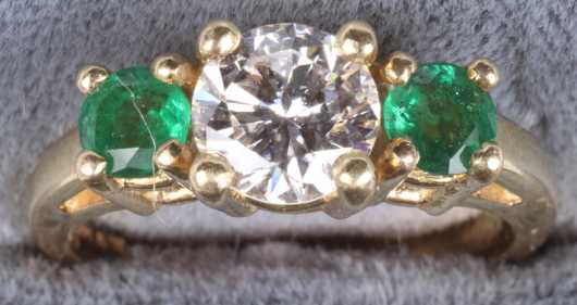 Yellow Gold Ladies Diamond And Emerald Ring