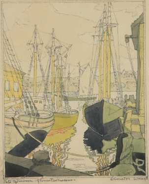 Coulton Waugh, titled lower left, "Late afternoon -Gloucester Harbor"