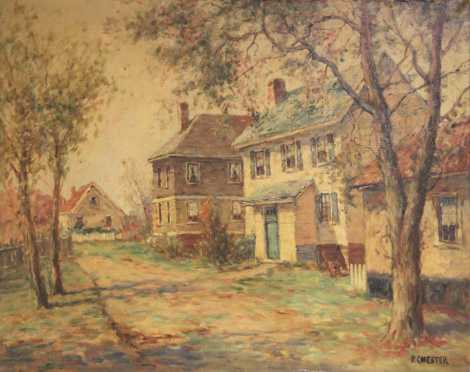 P. Chester oil on canvas "Colonial Home"