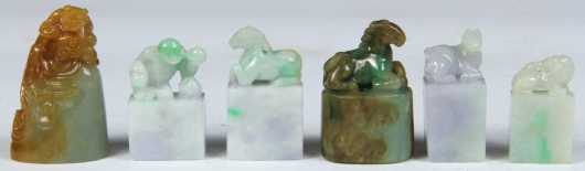 Six Modern Jadeite Figural Chops
