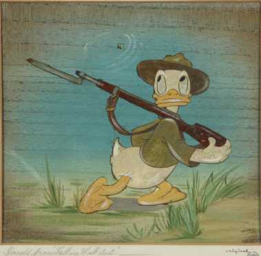 Walt Disney's Donald Duck Celluloid, dedicated in writing "To Hal Close with best wishes Walt Disney"