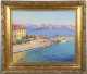 Paul Place-Canton,  oil on panel painting of a Mediterranean port