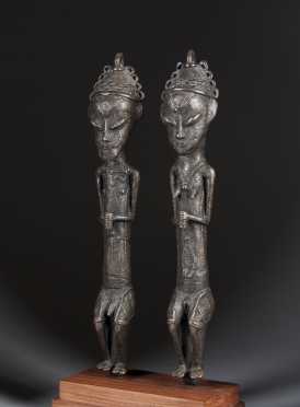 A fine and large pair of Yoruba Ogboni Edan staves