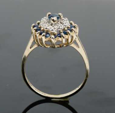 Sapphire and Diamond Heart Cluster Ring, 