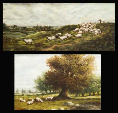 Andrew Millrose Pair of Landscapes with sheep