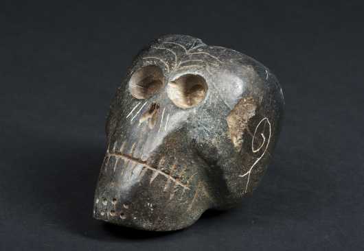 Black Steatite Skull Form Pipe Bowl