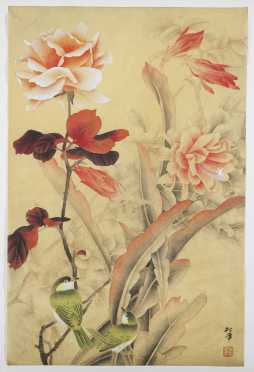 Chinese Watercolor of Pink Roses