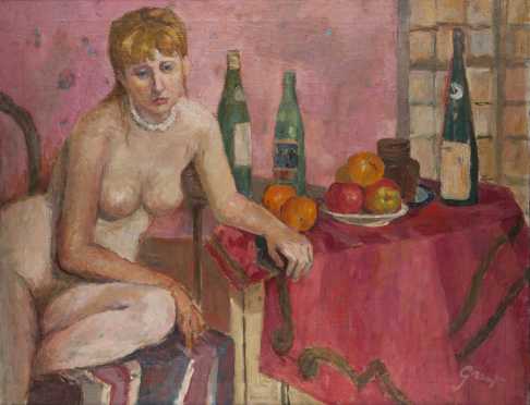 Dorothy Mengis Grant painting of a nude woman at a table