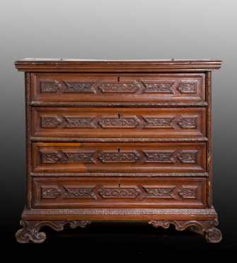 Early Italian Baroque Carved Secretary Chest
