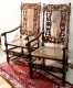 Pair of ornately carved wooden tall back Italian arm chairs