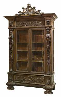 Carved Walnut Glass Fronted China Cabinet