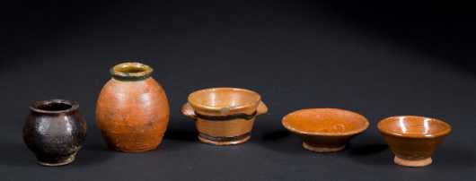 Collection of Five Miniature Redware Dishes