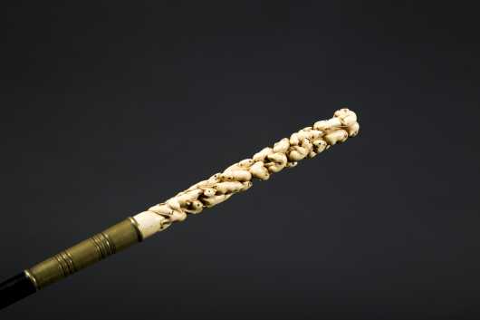 Chinese Carved Ivory Rat Handle Cane