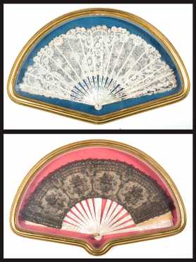 Two Mother of Pearl and Lace Fans