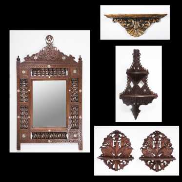 Four Middle Eastern Wall Shelves and Mirror