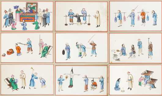 A Set of Twelve Chinese Export Paintings on Pith Paper