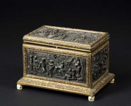 Continental Bronze Figural Relief Box