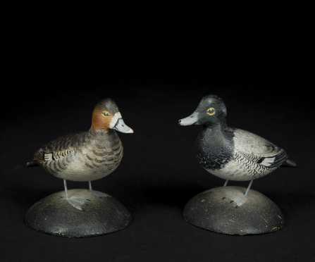 Pair of Blue Bill Miniature Duck Decoys, A. Elmer Crowell