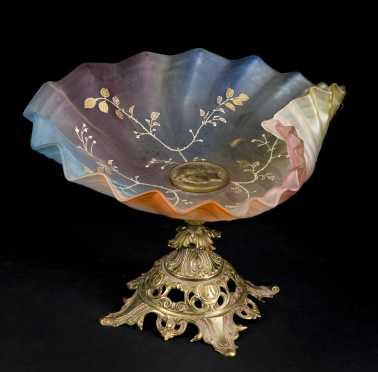 Victorian Art Glass and Brass Compote