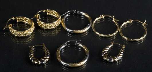 Five Pairs of Gold Hoop Earrings