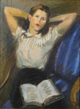 Isaac Soyer painting of a young girl with a book