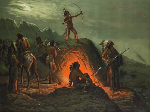 Lithograph of Native Americans Around a Fire
