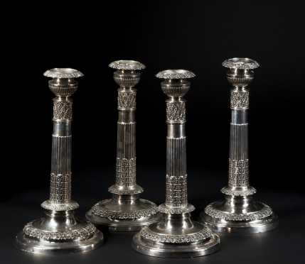 Set of Four Sheffield Candlesticks