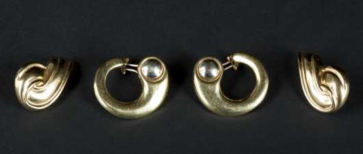 Two Pairs of Yellow Gold 14K Earrings
