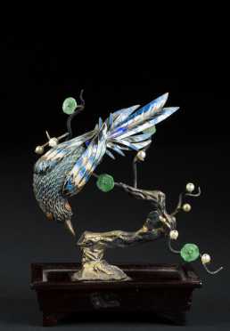 Chinese Enamel on Silver Bird