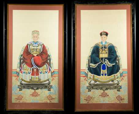 Pair 20th Century Chinese Ancestral Portraits