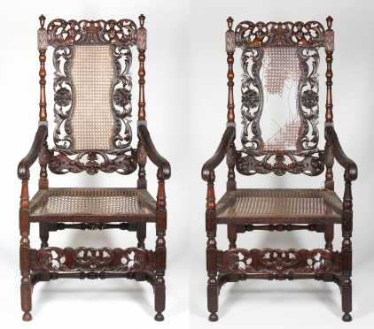 Pair of William and Mary Style Arm Chairs