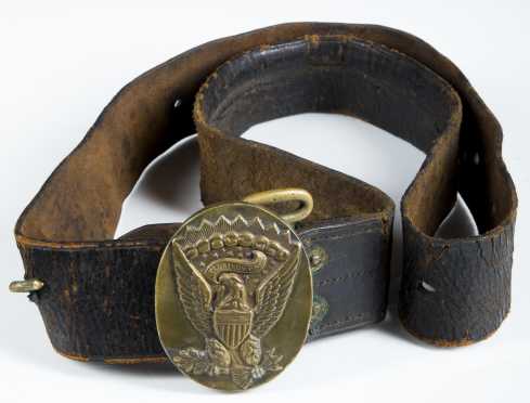American Leather Belt and Brass Buckle from the war of 1812 period